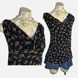 Betsy’s Things Made in USA NWT Vintage Black Floral Women's Cowl Neck Top 2X